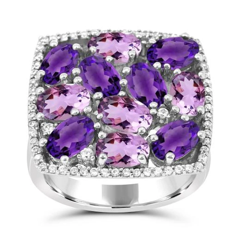 Sterling Silver Amethyst & White Zircon Ring