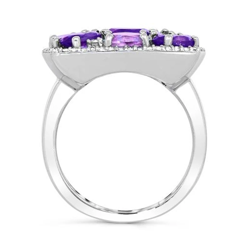 Sterling Silver Amethyst & White Zircon Ring