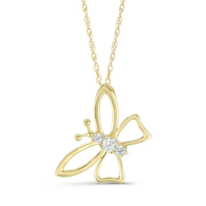 10K Yellow Gold Cubic Zirconia Butterfly 18" Pendant
