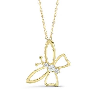 10K Yellow Gold Cubic Zirconia Butterfly 18" Pendant