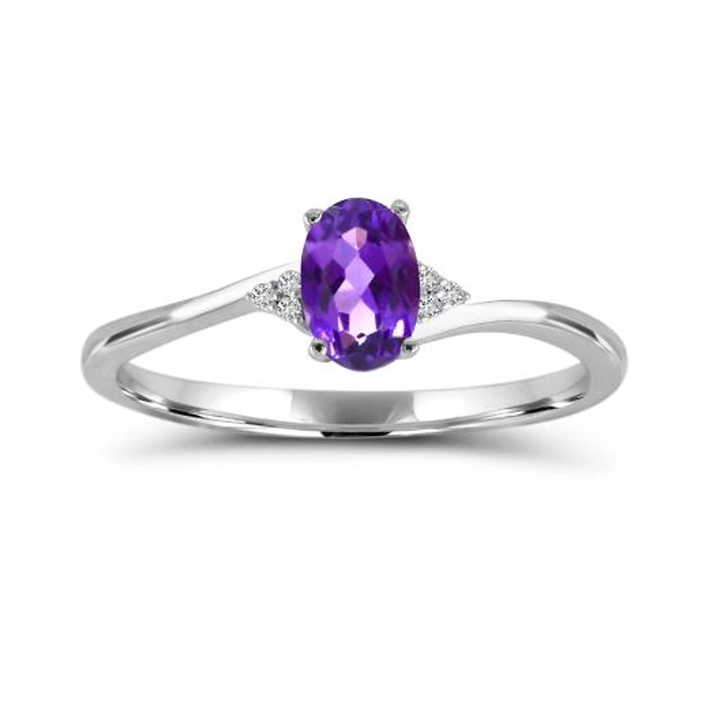 10K White Gold Amethyst & Diamond Ring
