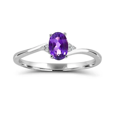 10K White Gold Amethyst & Diamond Ring