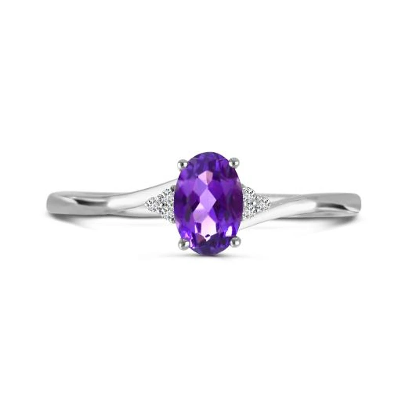 10K White Gold Amethyst & Diamond Ring