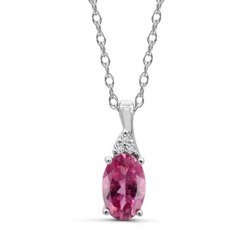 10K White Gold Pink Tourmaline & Diamond 18" Pendant