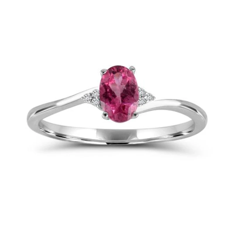 10K White Gold Pink Tourmaline & Diamond Ring