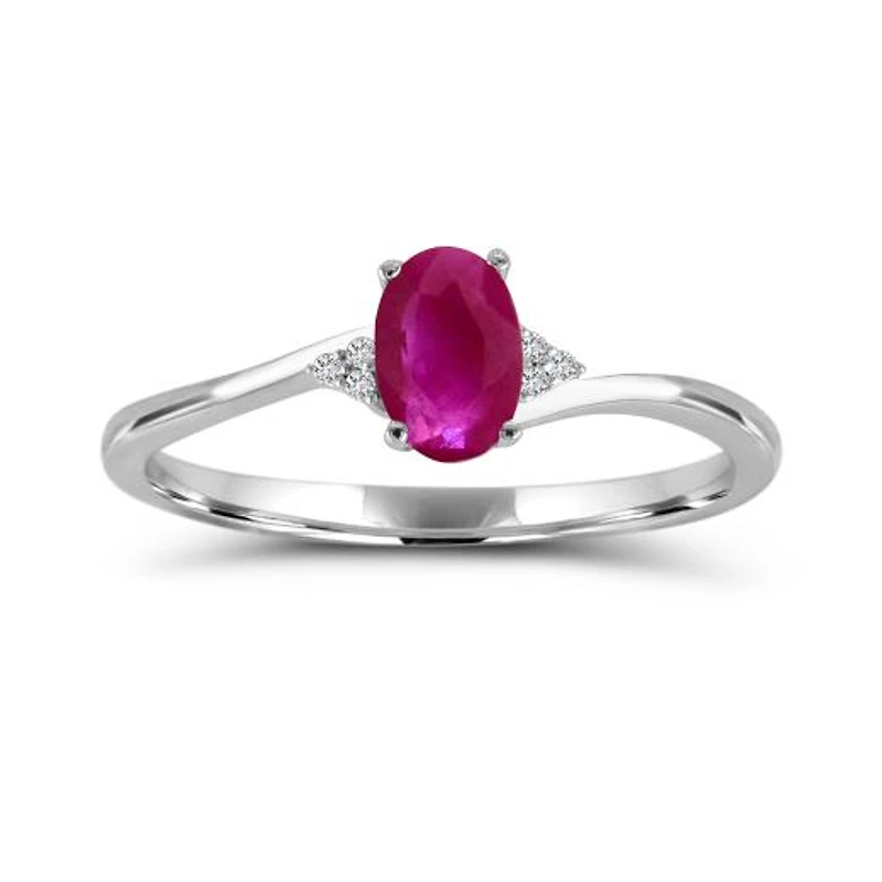 10K White Gold Ruby & Diamond Ring
