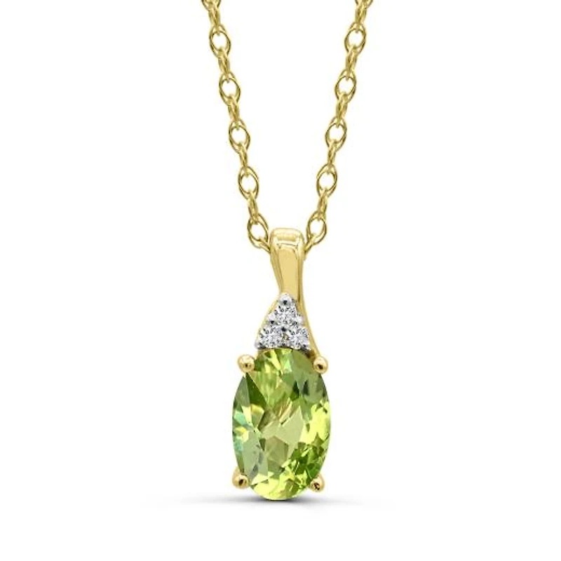 10K Yellow Gold Peridot & Diamond 18" Pendant