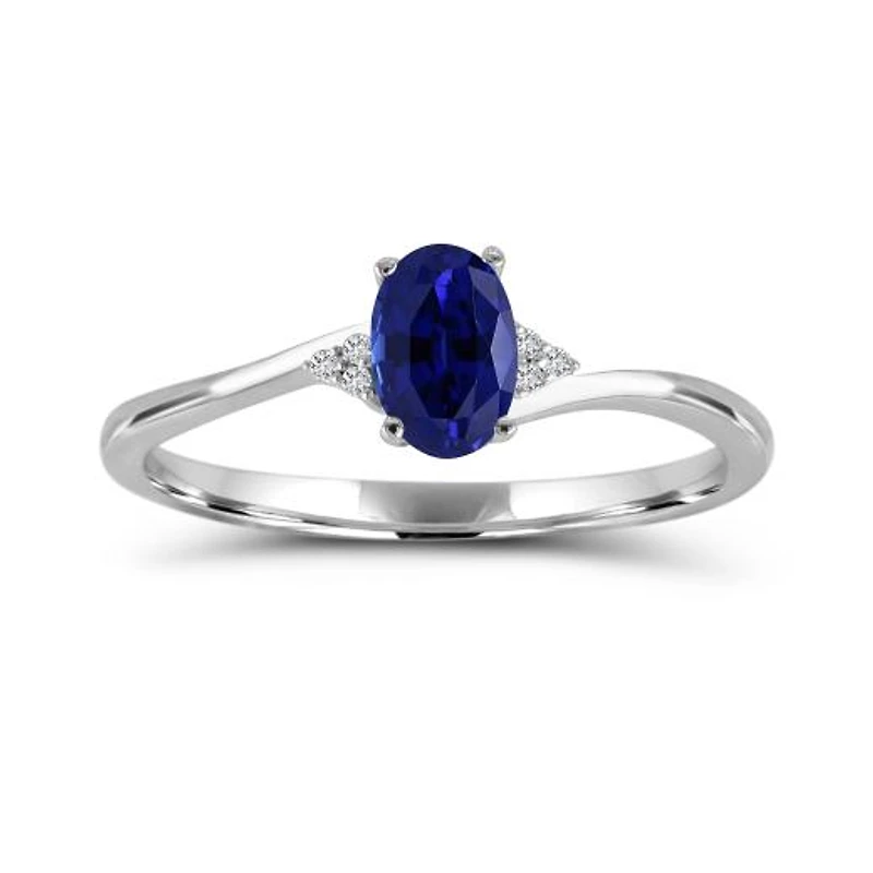 10K White Gold Sapphire & Diamond Ring