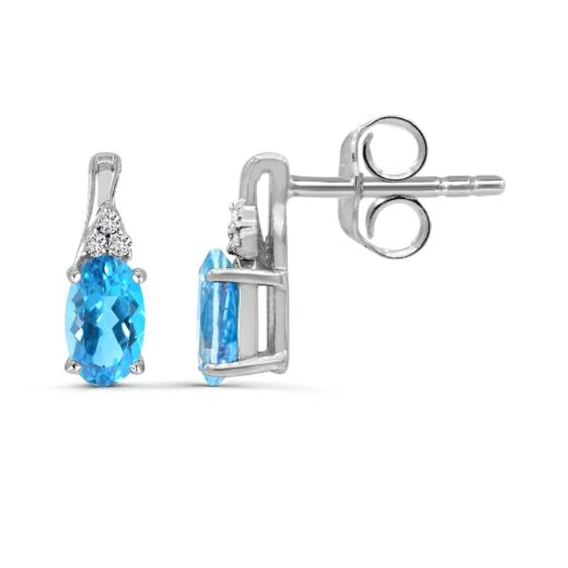 10K White Gold Blue Topaz & Diamond Earrings