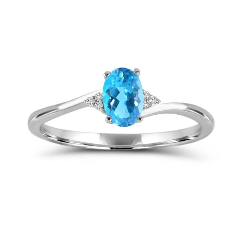 10K White Gold Blue Topaz & Diamond Ring