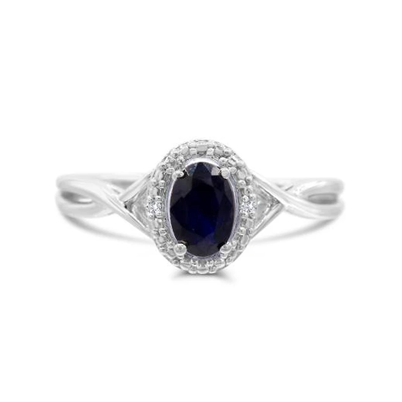 10K White Gold Sapphire & Diamond Ring