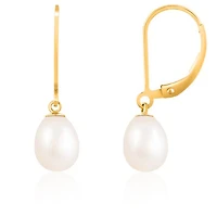 Sterling Silver Gold Plated 7-8mm Freshwater Pearl Drop Earrings