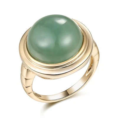 10K Yellow Gold Round Jade Ring