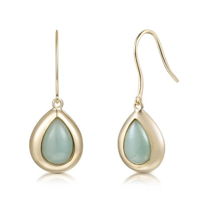 10K Yellow Gold Pear Jade Drop Earrings