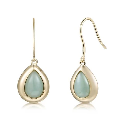 10K Yellow Gold Pear Jade Drop Earrings