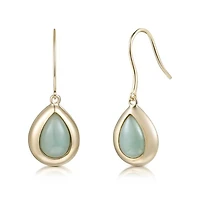 10K Yellow Gold Pear Jade Drop Earrings