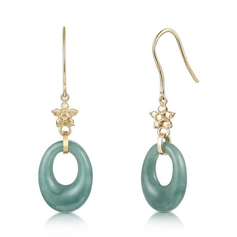 10K Yellow Gold Jade Drop Earrings