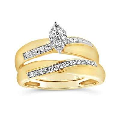 0.20CTW Diamond Marquise Shaped Bridal Set in 10K Yellow Gold