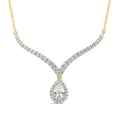 New Brilliance Lab Grown 1.20CTW Pear Diamond Necklace in 10K Yellow Gold