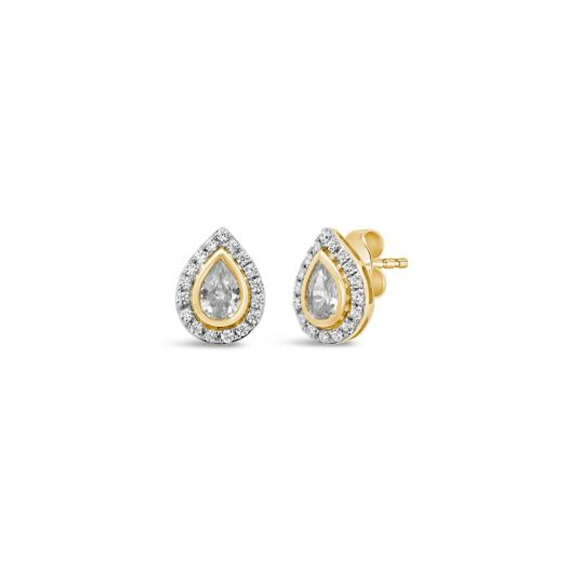 New Brilliance Lab Grown 0.70CTW Pear Diamond Stud Earrings in 10K Yellow Gold