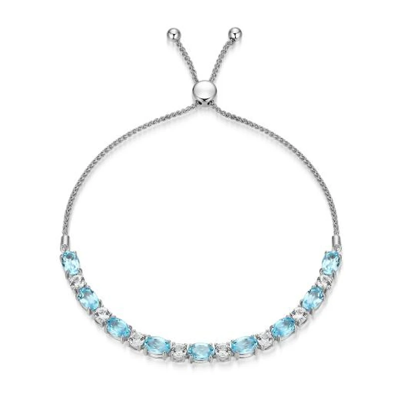 Sterling Silver Blue Topaz & Created White Sapphire Adjustable Bracelet
