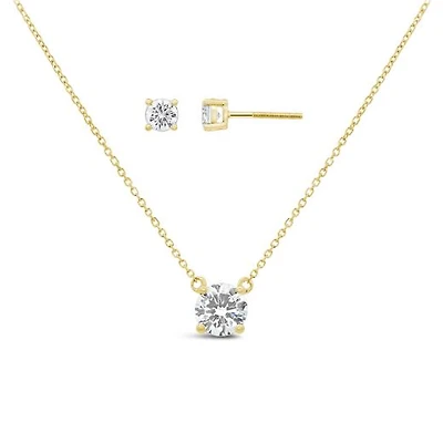 New Brilliance Lab Grown 1.00CTW Diamond Earring Pendant Set in 10K Yellow Gold