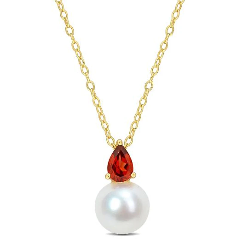 Julianna B Yellow Plated Sterling Silver Garnet & 8.5-9MM Pearl Pendant
