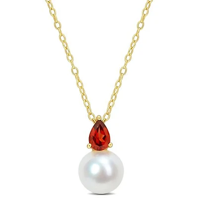 Julianna B Yellow Plated Sterling Silver Garnet & 8.5-9MM Pearl Pendant