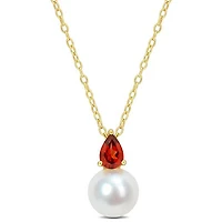 Julianna B Yellow Plated Sterling Silver Garnet & 8.5-9MM Pearl Pendant