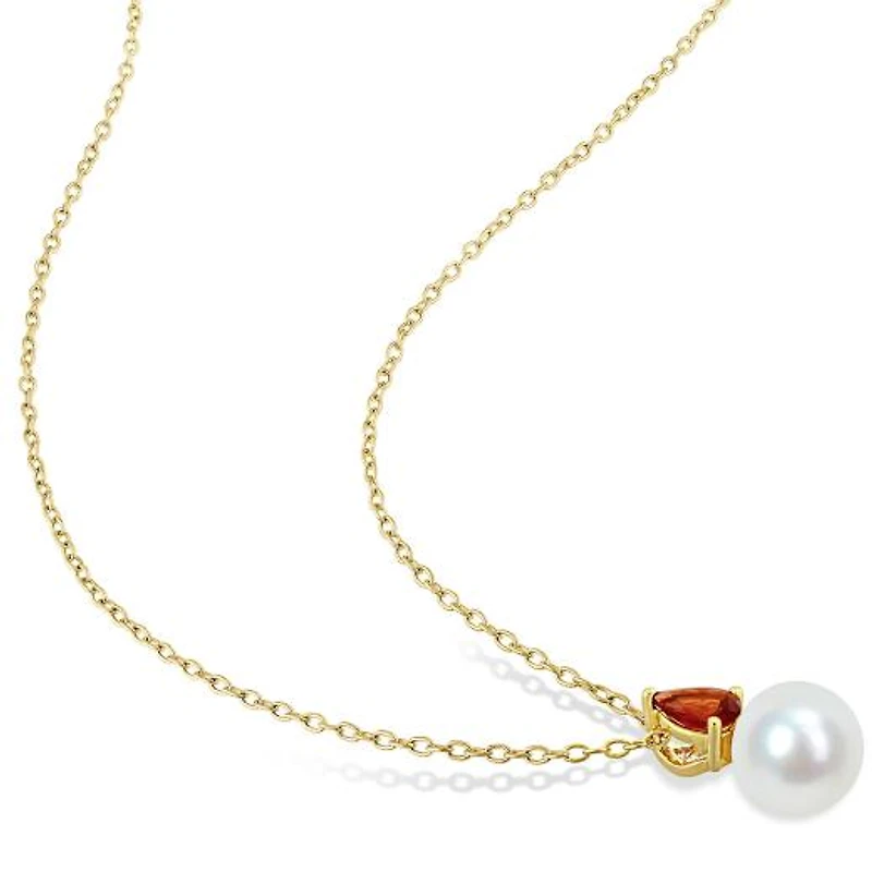 Julianna B Yellow Plated Sterling Silver Garnet & 8.5-9MM Pearl Pendant