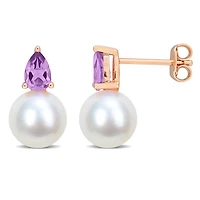 Julianna B Pink Plated Sterling Silver Amethyst & 8.5-9MM Pearl Earrings