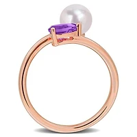 Julianna B Pink Plated Sterling Silver Amethyst & 6-6.5mm Pearl Ring