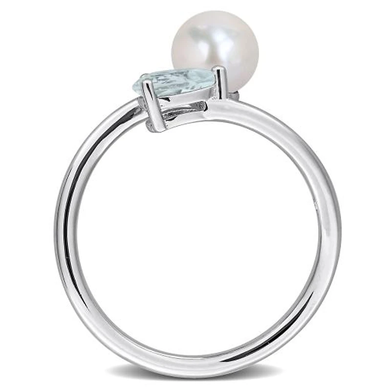 Julianna B Sterling Silver Aquamarine & 6-6.5mm Pearl Ring