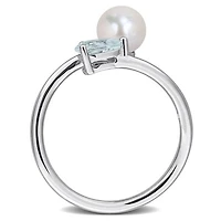 Julianna B Sterling Silver Aquamarine & 6-6.5mm Pearl Ring