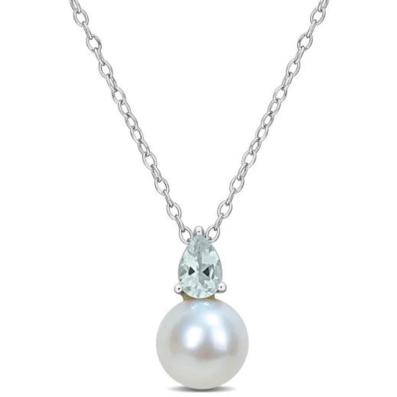 Julianna B Sterling Silver Aquamarine & 8.5-9MM Pearl Pendant