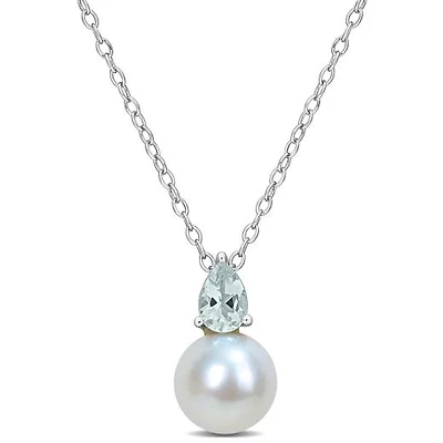 Julianna B Sterling Silver Aquamarine & 8.5-9MM Pearl Pendant