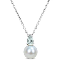 Julianna B Sterling Silver Aquamarine & 8.5-9MM Pearl Pendant