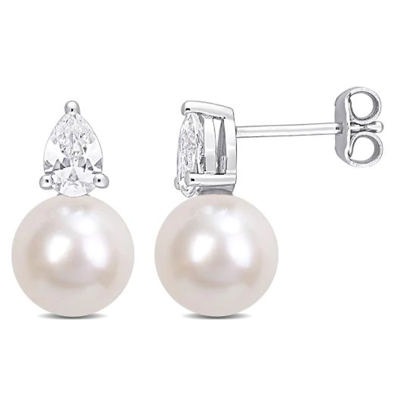 Julianna B Sterling Silver Created Sapphire & 8.5-9MM Pearl Earrings