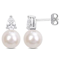 Julianna B Sterling Silver Created Sapphire & 8.5-9MM Pearl Earrings
