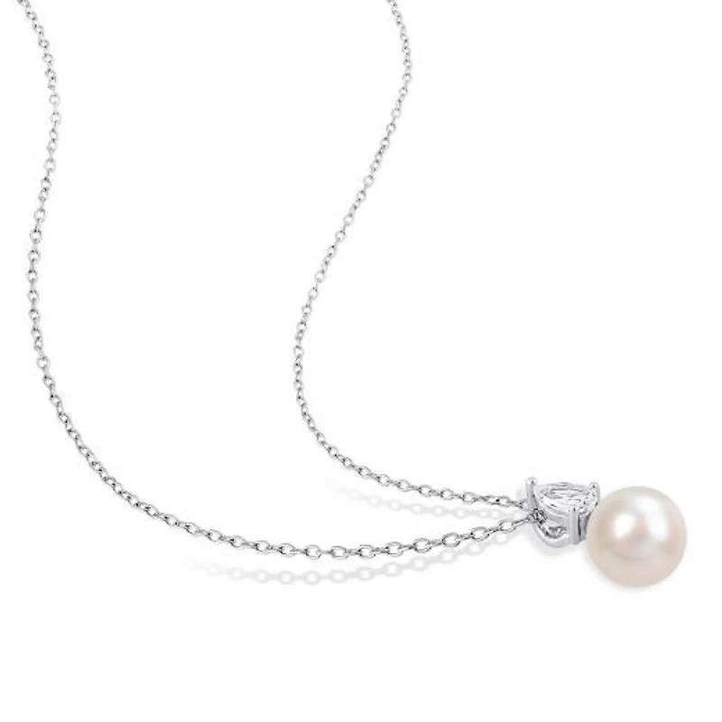 Julianna B Sterling Silver Created Sapphire & 8.5-9MM Pearl Pendant