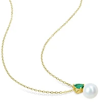 Julianna B Yellow Plated Sterling Silver Created Emerald & 8.5-9MM Pearl Pendant