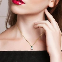 Julianna B Yellow Plated Sterling Silver Created Emerald & 8.5-9MM Pearl Pendant