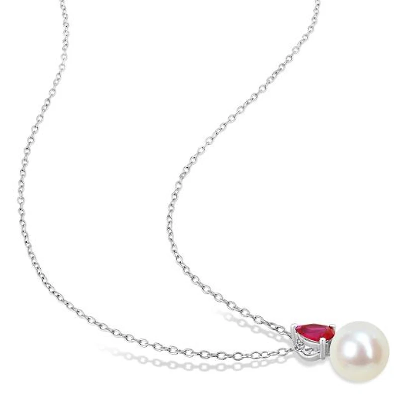 Julianna B Sterling Silver Created Ruby & 8.5-9MM Pearl Pendant