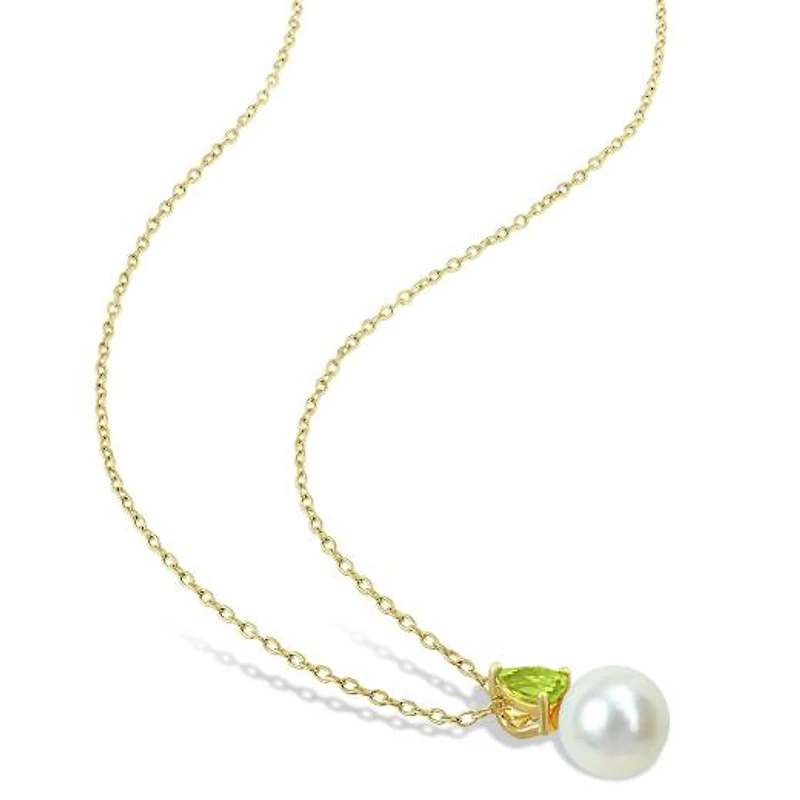 Julianna B Yellow Plated Sterling Silver Peridot & 8.5-9MM Pearl Pendant