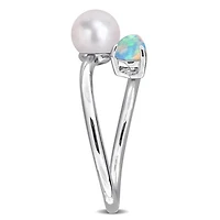 Julianna B Sterling Silver Opal & 6-6.5mm Pearl Ring