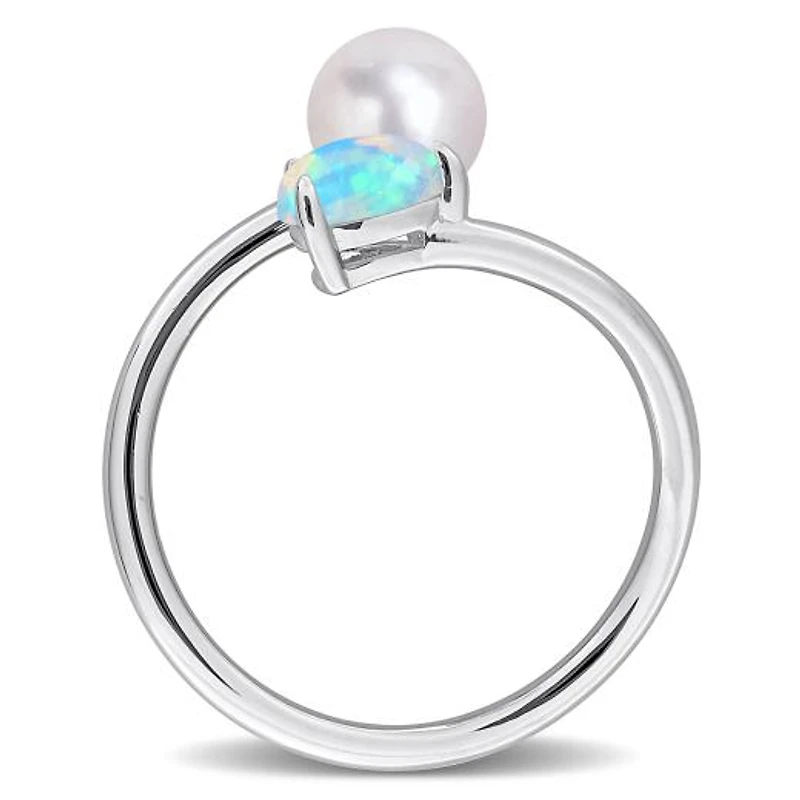 Julianna B Sterling Silver Opal & 6-6.5mm Pearl Ring