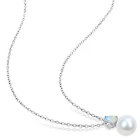 Julianna B Sterling Silver Opal & 8.5-9MM Pearl Pendant