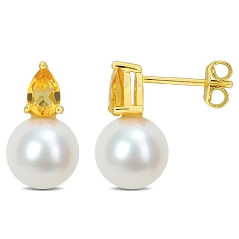 Julianna B Yellow Plated Sterling Silver Citrine 8.5-9MM Pearl Earrings