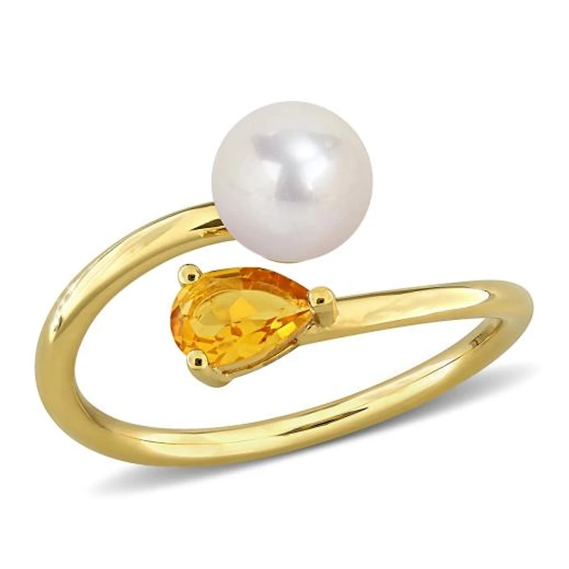 Julianna B Yellow Plated Sterling Silver Citrine & 6-6.5mm Pearl Ring
