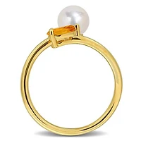 Julianna B Yellow Plated Sterling Silver Citrine & 6-6.5mm Pearl Ring